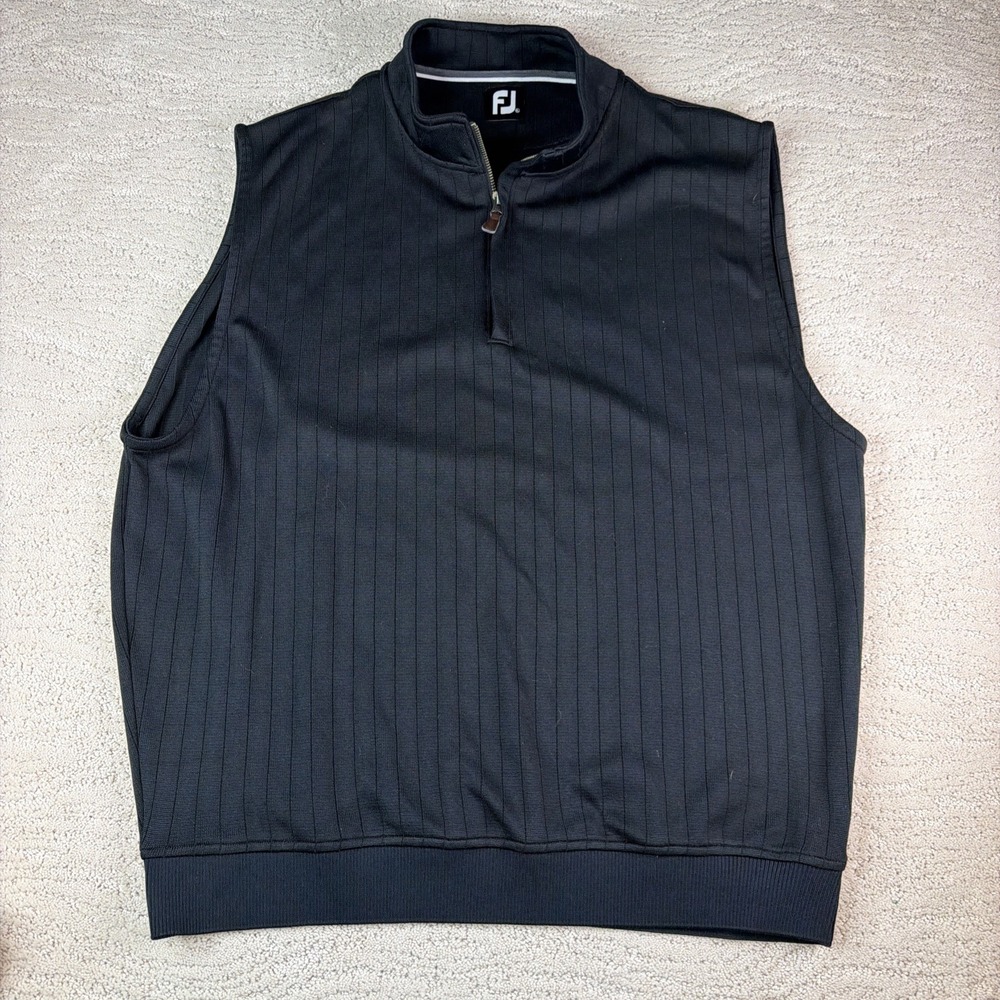 Men's Footjoy FJ Size XL Black 1/2 Zip Golf Vest Black Ribbed Pullover